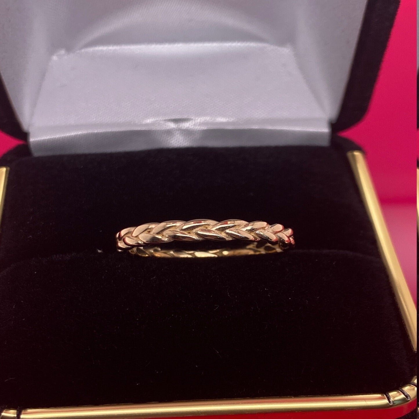 14K Solid Yellow Gold Rope Ring / Stylish Statement Ring / Braid Stacking Ring / Leaf Eternity Ring / Leaf Statement Ring / Gift for Her 3mm