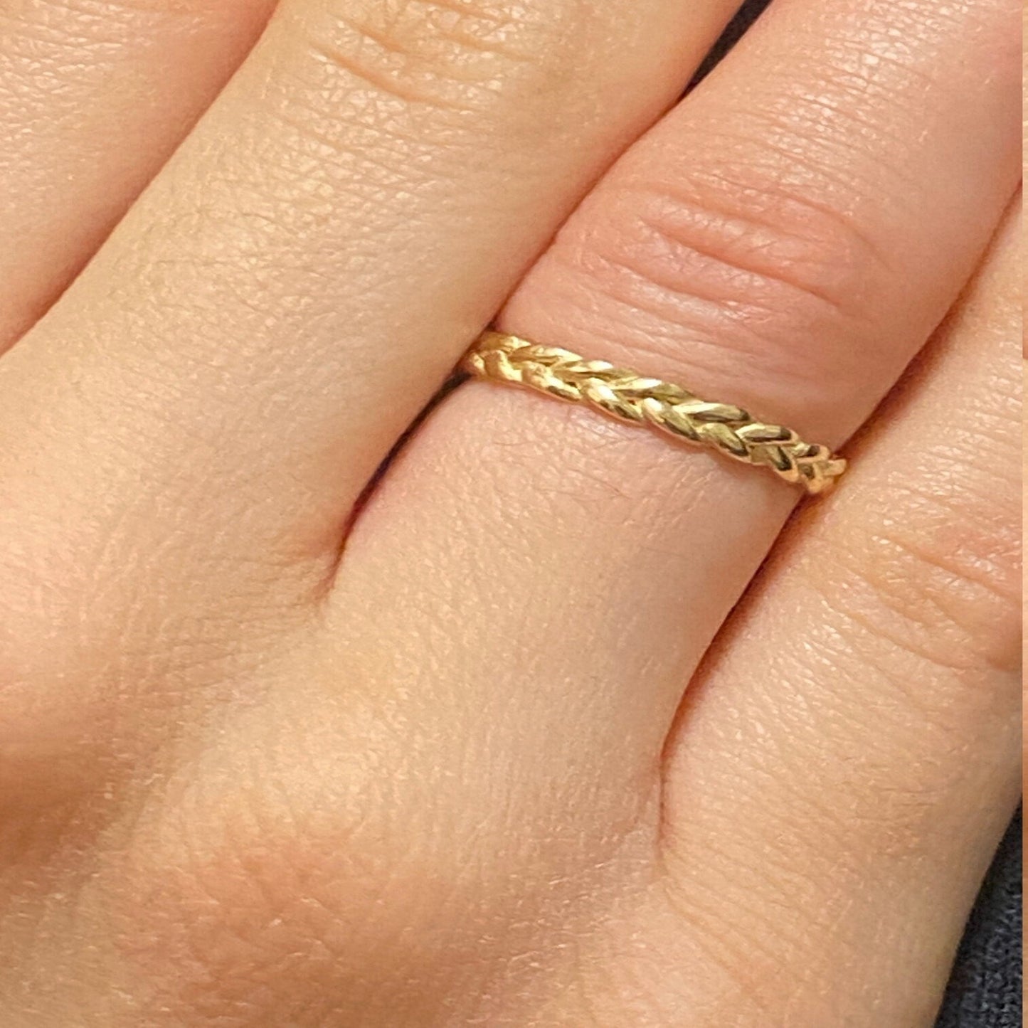14K Solid Yellow Gold Rope Ring / Stylish Statement Ring / Braid Stacking Ring / Leaf Eternity Ring / Leaf Statement Ring / Gift for Her 3mm
