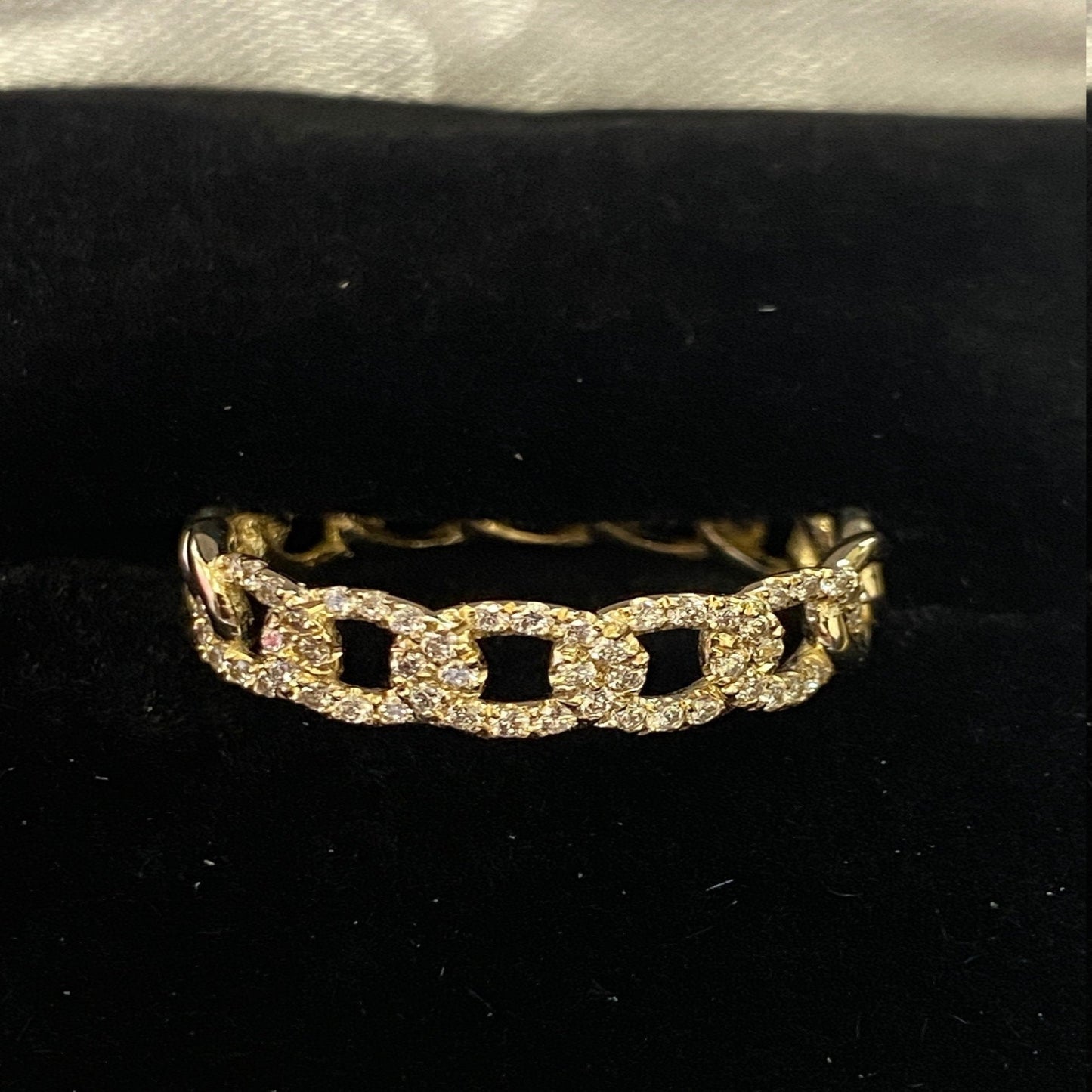 14K Solid Gold Diamond Cuban Link Ring / Link / Chain Gift for Her / Diamond Fashion Ring / Ring 5mm width in Size 4 to 11 - JewelsnGlitters