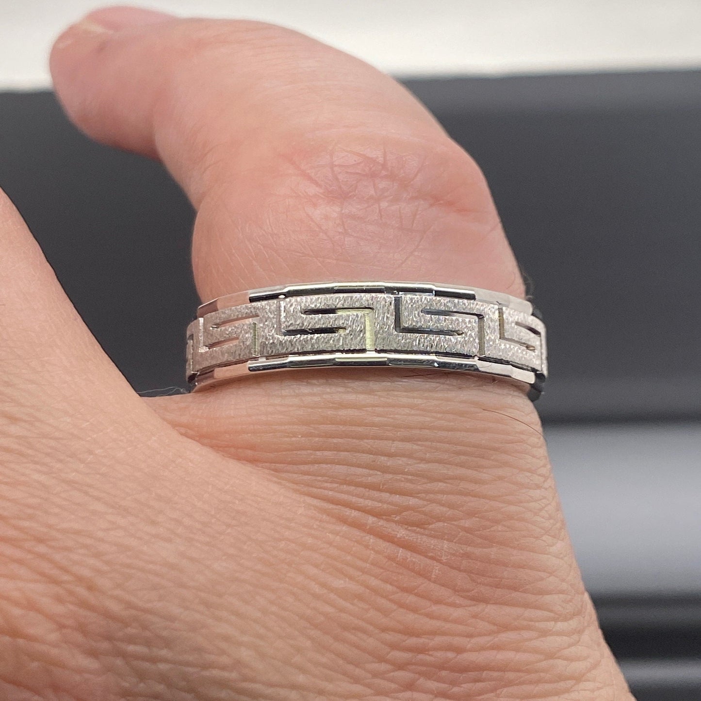 14K Solid Gold Greek Design Wedding Band / Hand Made Wedding Band /7.0mm Width Available in White Yellow and Rose Gold FREE Laser Engraving