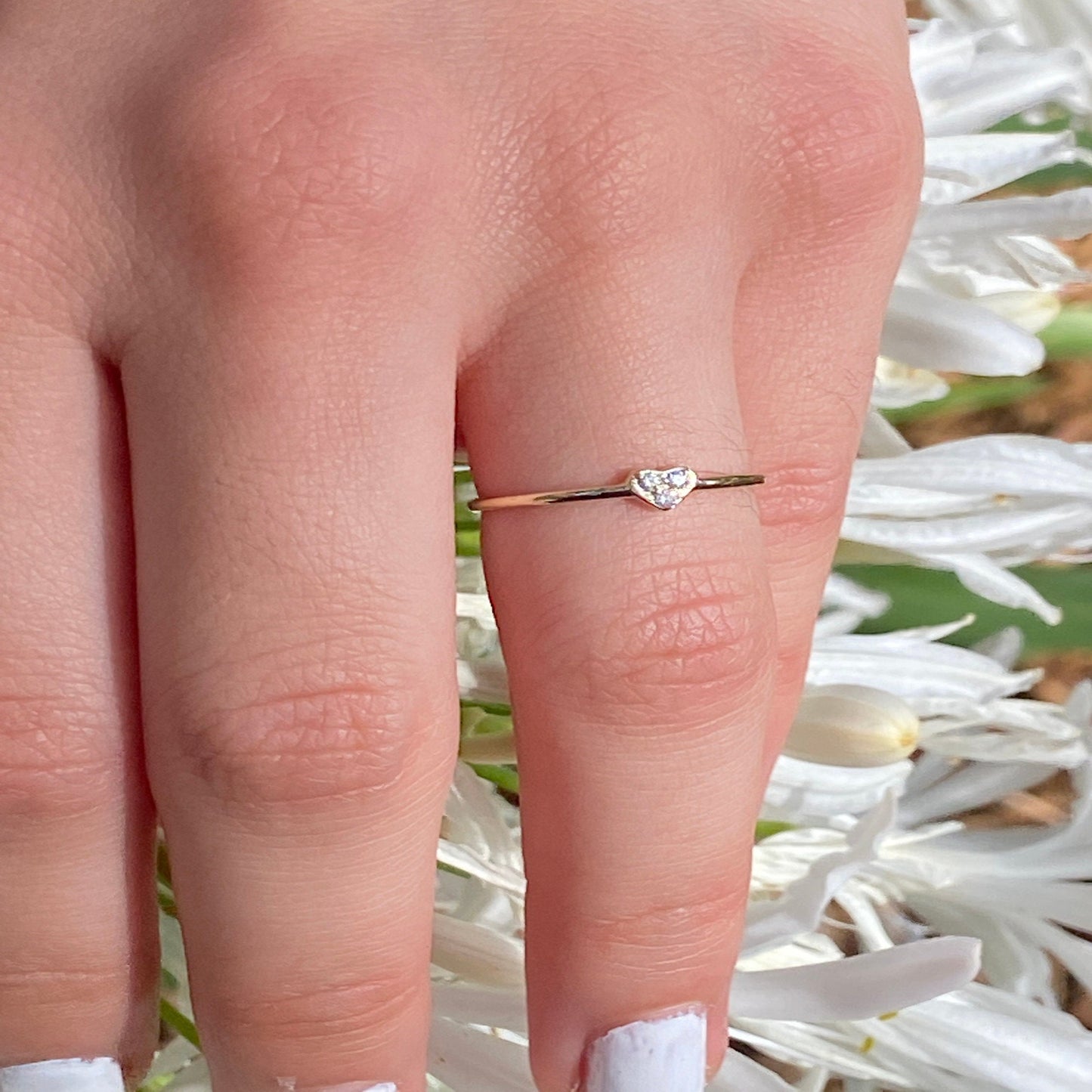 14K Solid Gold 3 Diamond Heart Shape Band / Diamond Heart Ring for Women / Dainty Engagement Ring