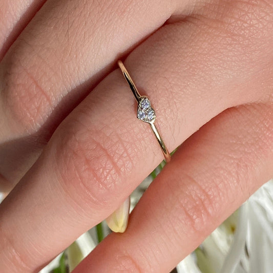 14K Solid Gold 3 Diamond Heart Shape Band / Diamond Heart  Ring for Women / Dainty Engagement Ring