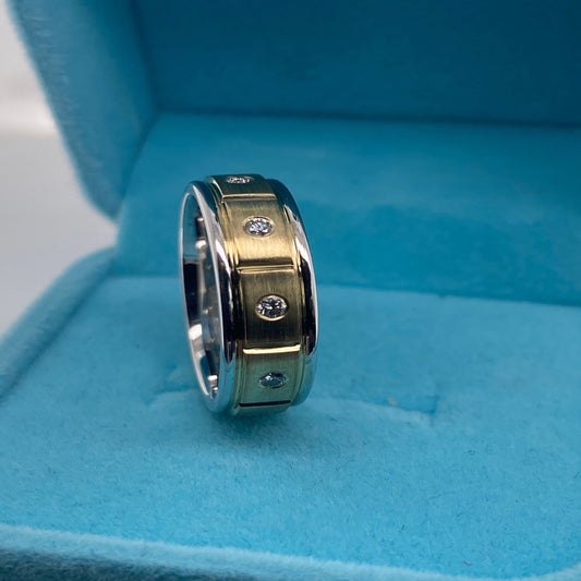18K Two Tone Solid Gold Wedding Band with Natural Diamonds .30 Carat 6mm