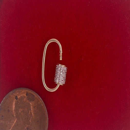 14K Solid Gold Diamond Carabiner Clasp With Screw Closure
