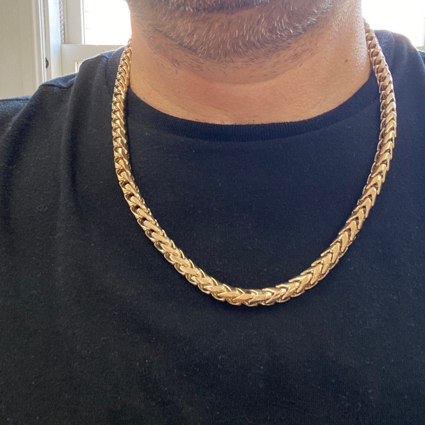 14K Solid Gold Diamond Cut Round Hand Made Franco Chain Necklace, 7.5mm Thickness 22" To 30" Length Thick Chain/Franco Necklace Chain