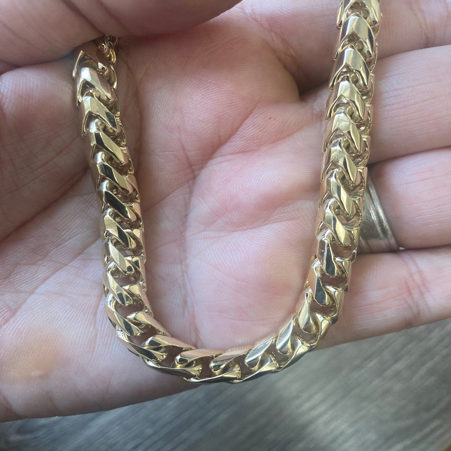 14K Solid Gold Diamond Cut Round Hand Made Franco Chain Necklace, 7.5mm Thickness 22" To 30" Length Thick Chain/Franco Necklace Chain