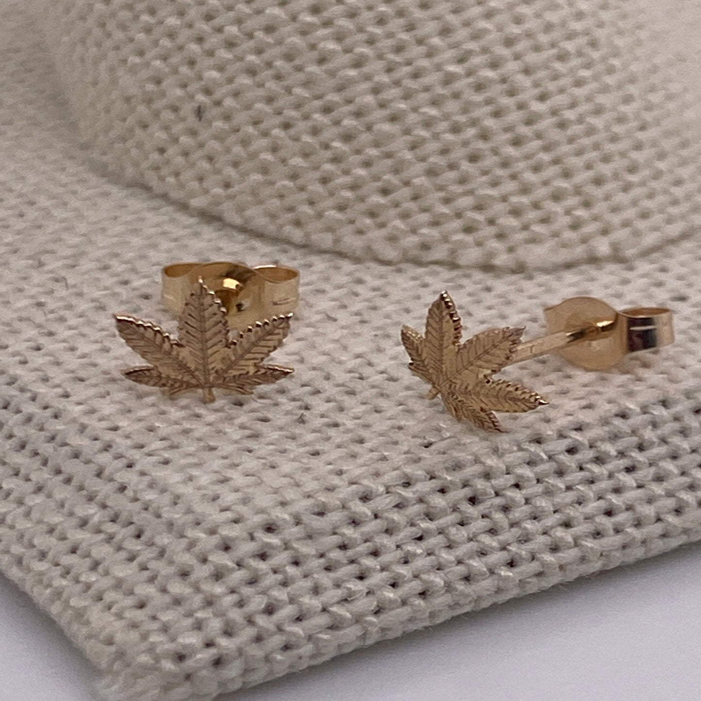 14K Solid Yellow Gold Marijuana Studs, Gold Cannabis Leaf Studs, Gold Weed Studs Pot Leaf/ Dainty Gold Studs / Minimalist Gold Stud - JewelsnGlitters