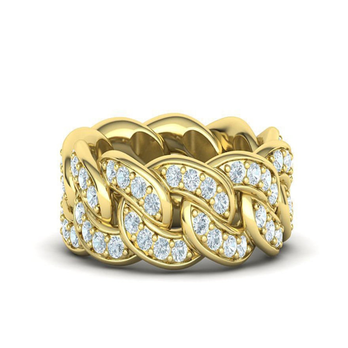 14K Solid Gold Diamond Cuban Link Ring / Diamond Link Ring / Chain Gift for Her / Diamond Fashion Ring / Ring 5mm width in Size 4 to 11