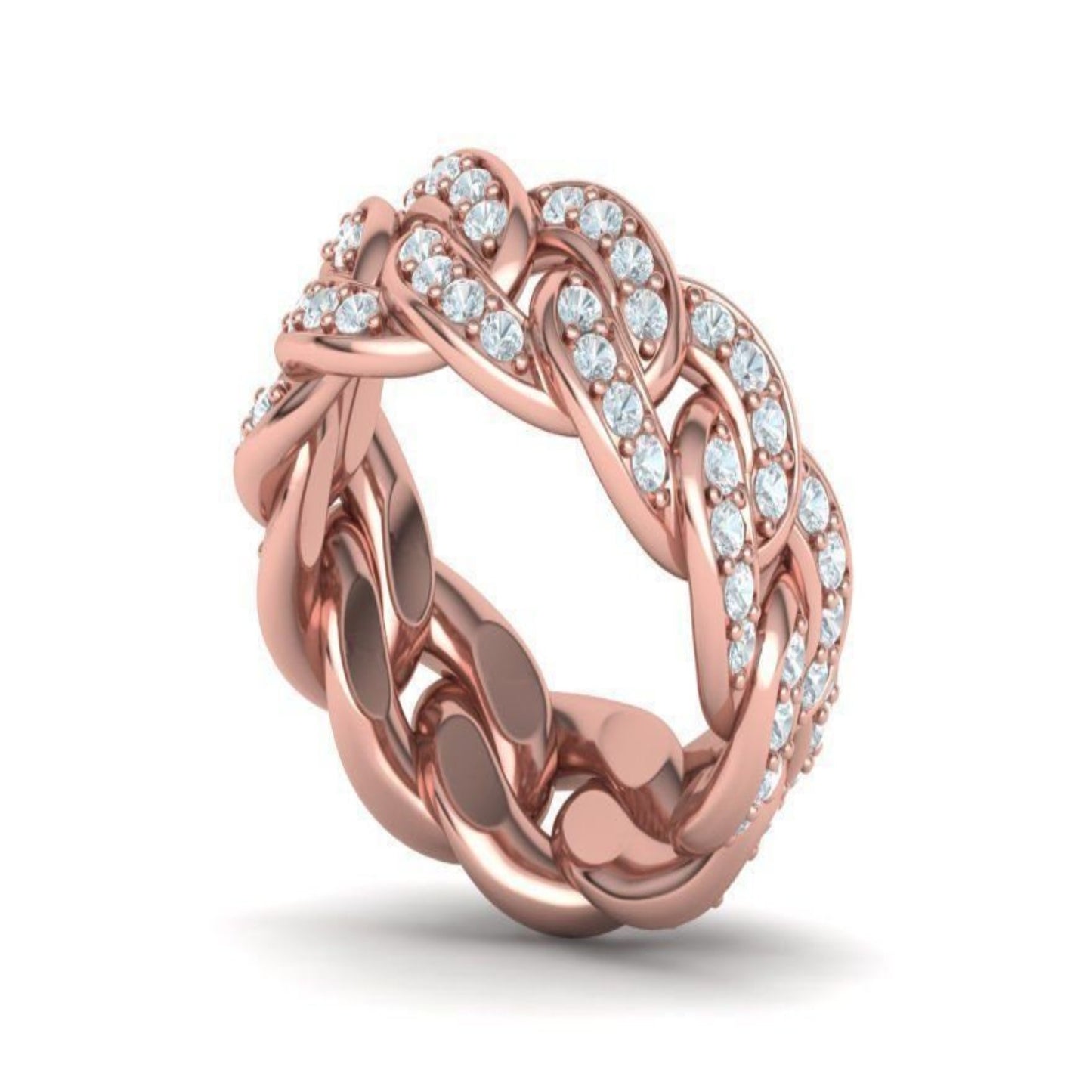 14K Solid Gold Diamond Cuban Link Ring / Diamond Link Ring / Chain Gift for Her / Diamond Fashion Ring / Ring 5mm width in Size 4 to 11