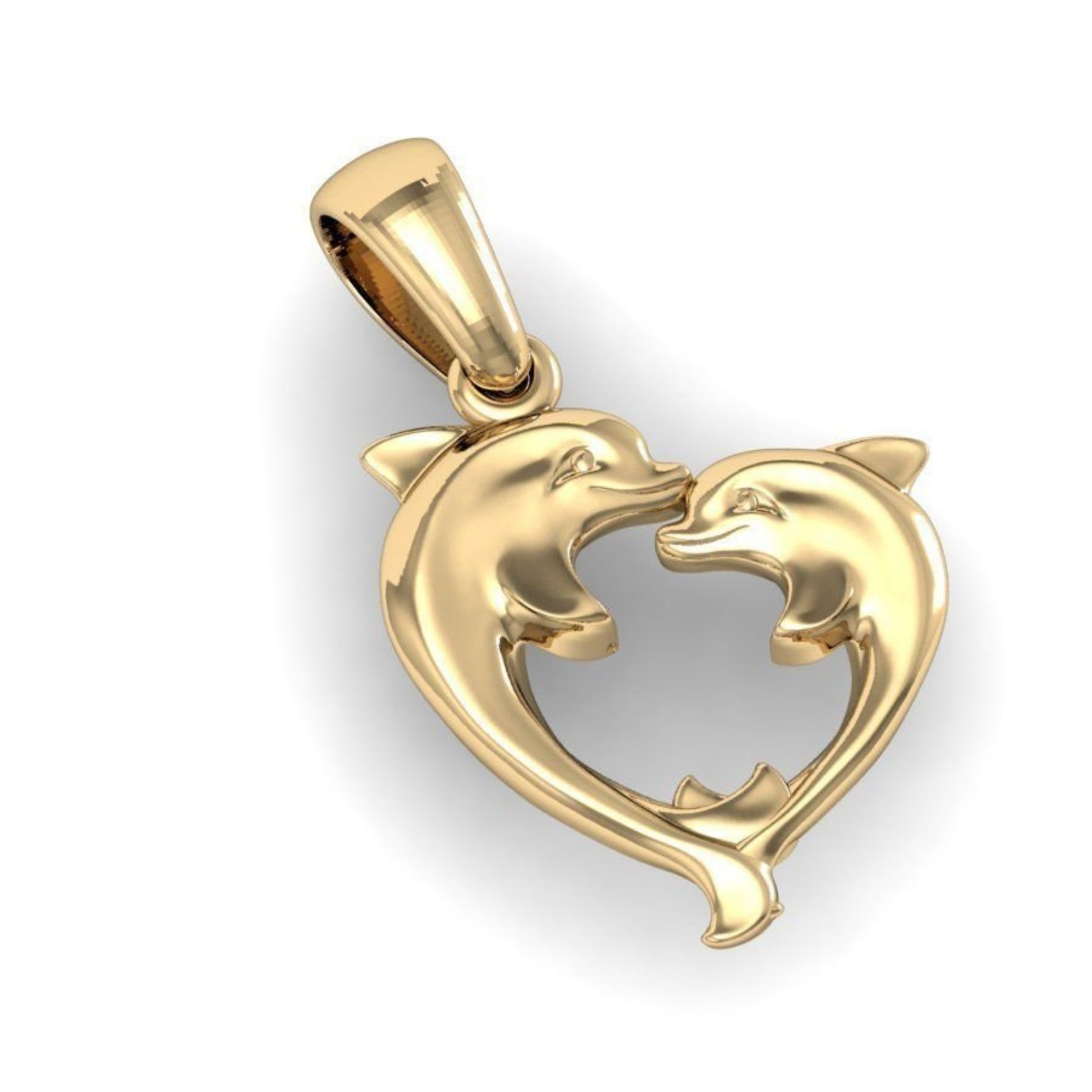 Gold Heart Shaped Dolphins Pendant