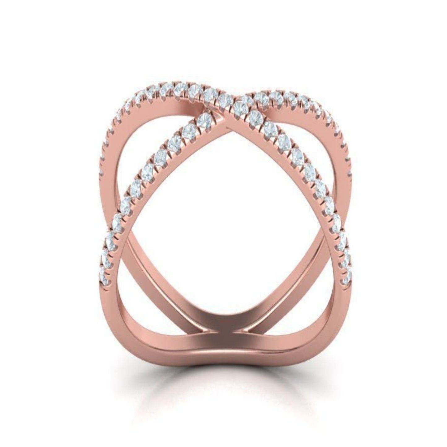 14K Solid Gold Criss Cross Band/Diamond Ring for Her/Crisscross Diamond Ring/ Diamond Ring/ Pave Set Diamond Ring/ Diamond Ring Gift for Her - JewelsnGlitters