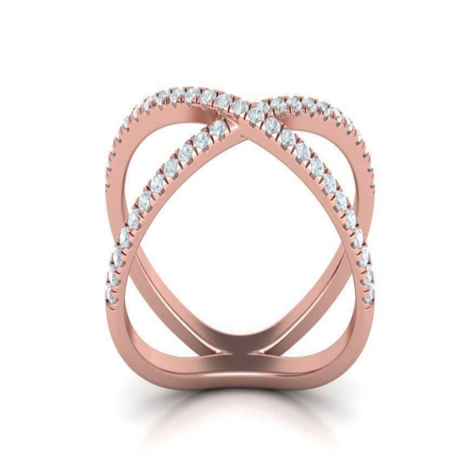 14K Solid Gold Criss Cross Band/Diamond Ring for Her/Crisscross Diamond Ring/ Diamond Ring/ Pave Set Diamond Ring/ Diamond Ring Gift for Her - JewelsnGlitters