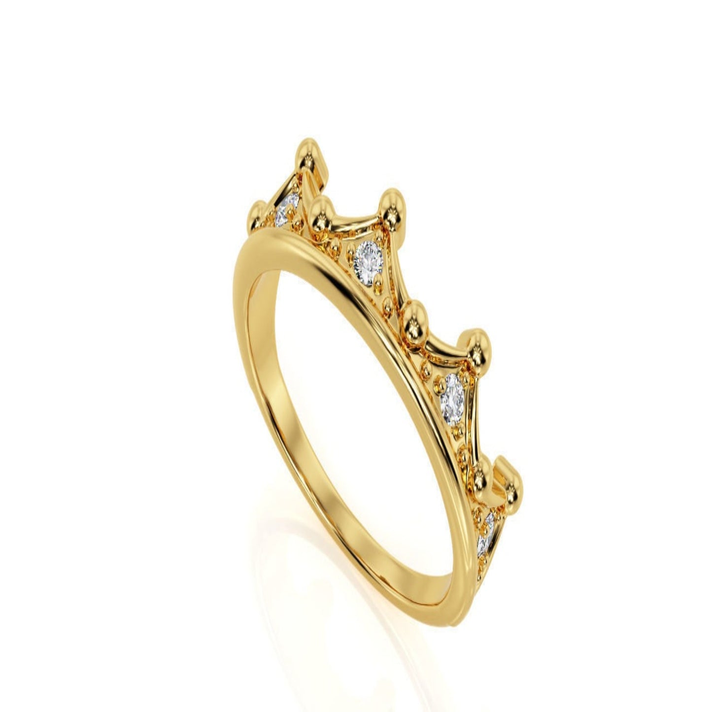 14K Solid Gold Diamond Crown Ring/Crown Ring for Her/Crown Diamond Ring/ Diamond Ring/ Prong Set Diamond Crown Ring/ Gift for Her - JewelsnGlitters