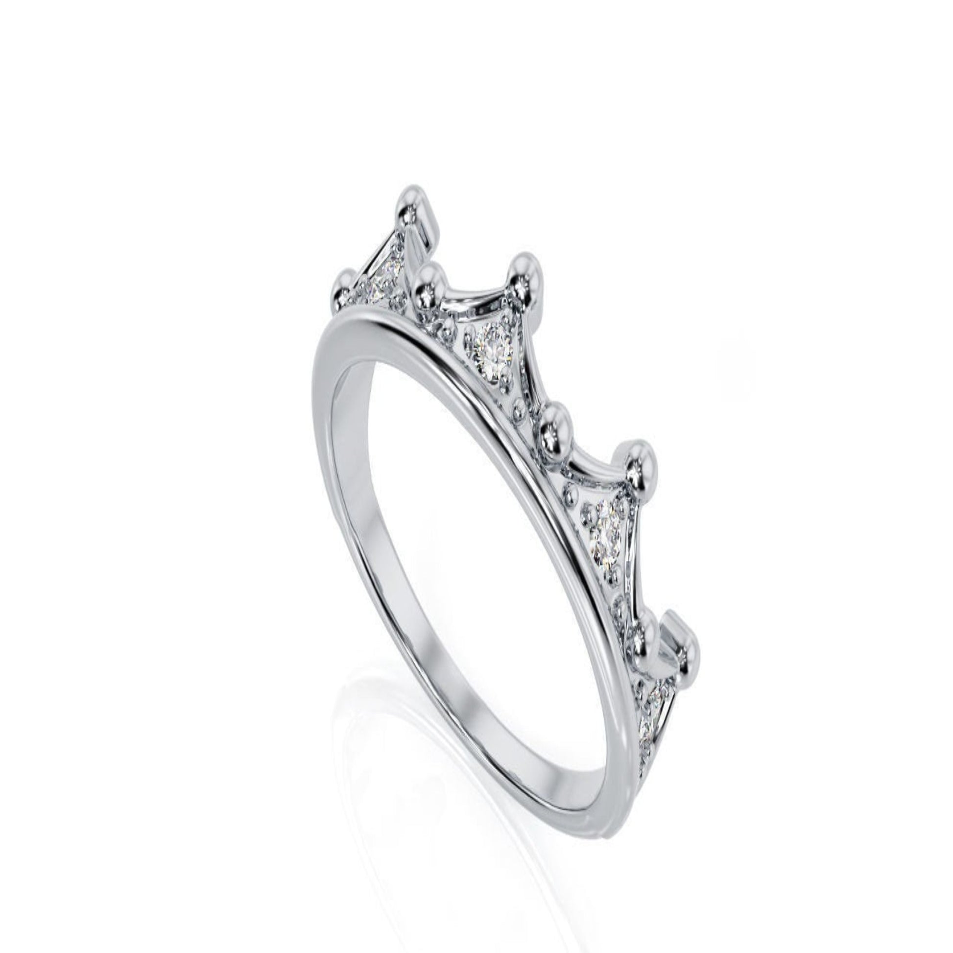 14K Solid Gold Diamond Crown Ring/Crown Ring for Her/Crown Diamond Ring/ Diamond Ring/ Prong Set Diamond Crown Ring/ Gift for Her - JewelsnGlitters