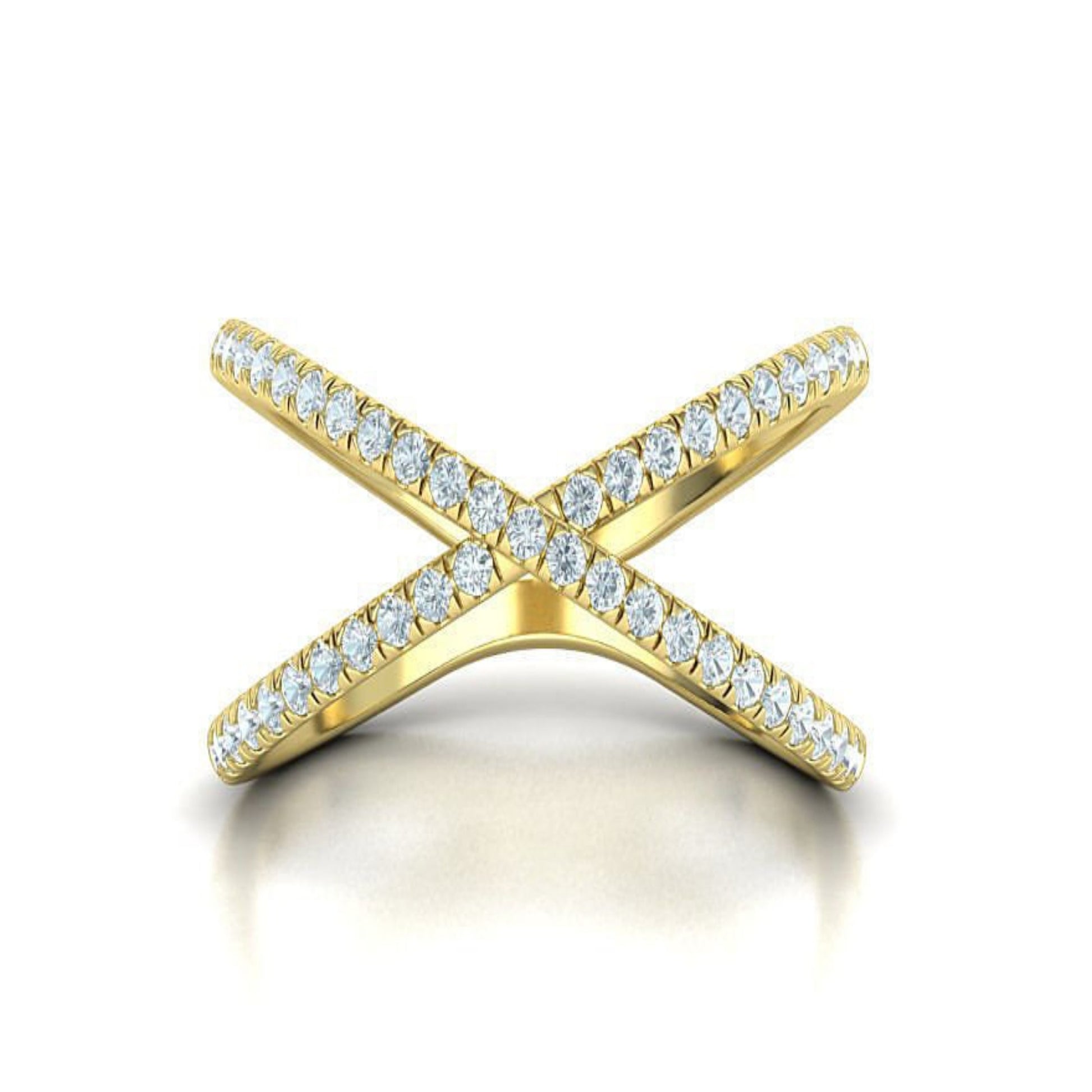 14K Solid Gold Criss Cross Band/Diamond Ring for Her/Crisscross Diamond Ring/ Diamond Ring/ Pave Set Diamond Ring/ Diamond Ring Gift for Her - JewelsnGlitters