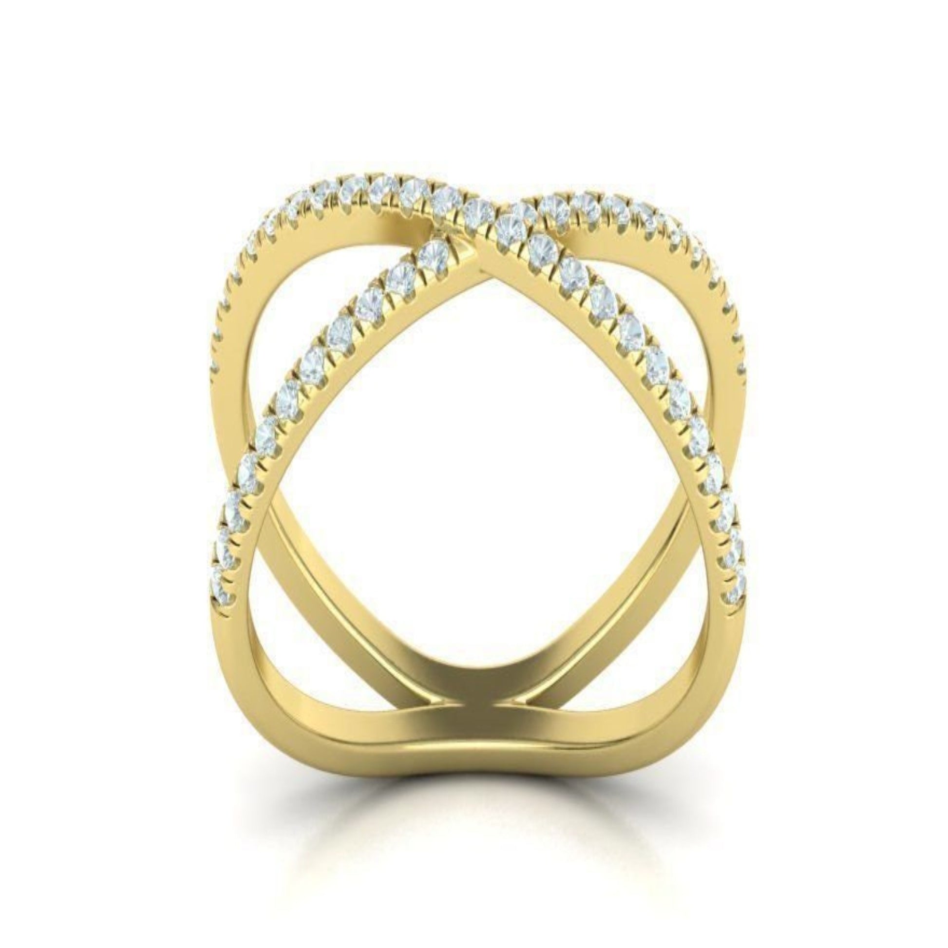 14K Solid Gold Criss Cross Band/Diamond Ring for Her/Crisscross Diamond Ring/ Diamond Ring/ Pave Set Diamond Ring/ Diamond Ring Gift for Her - JewelsnGlitters