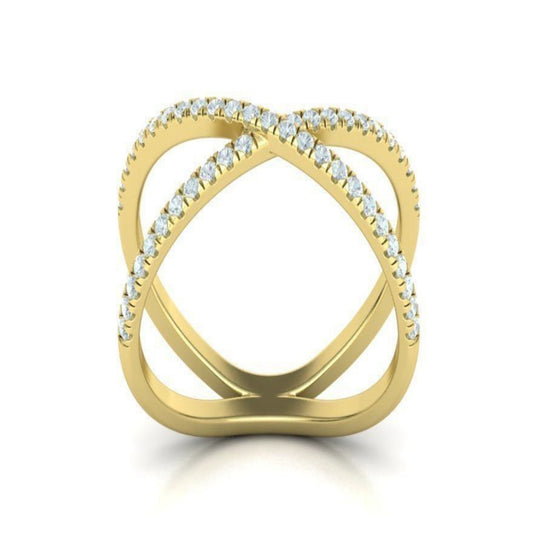 14K Solid Gold Criss Cross Band/Diamond Ring for Her/Crisscross Diamond Ring/ Diamond Ring/ Pave Set Diamond Ring/ Diamond Ring Gift for Her - JewelsnGlitters