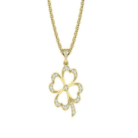 Gold Four Leaf Diamond Clover Flower Pendant