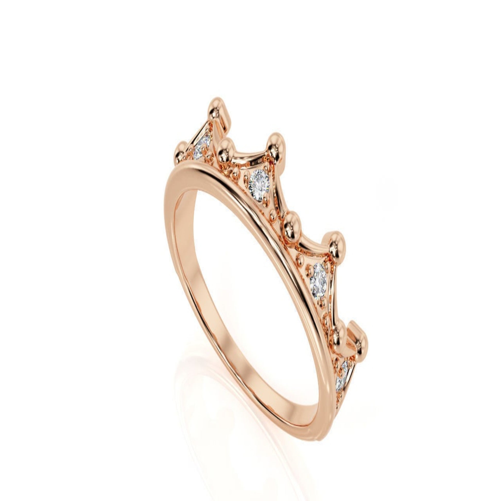 14K Solid Gold Diamond Crown Ring/Crown Ring for Her/Crown Diamond Ring/ Diamond Ring/ Prong Set Diamond Crown Ring/ Gift for Her - JewelsnGlitters