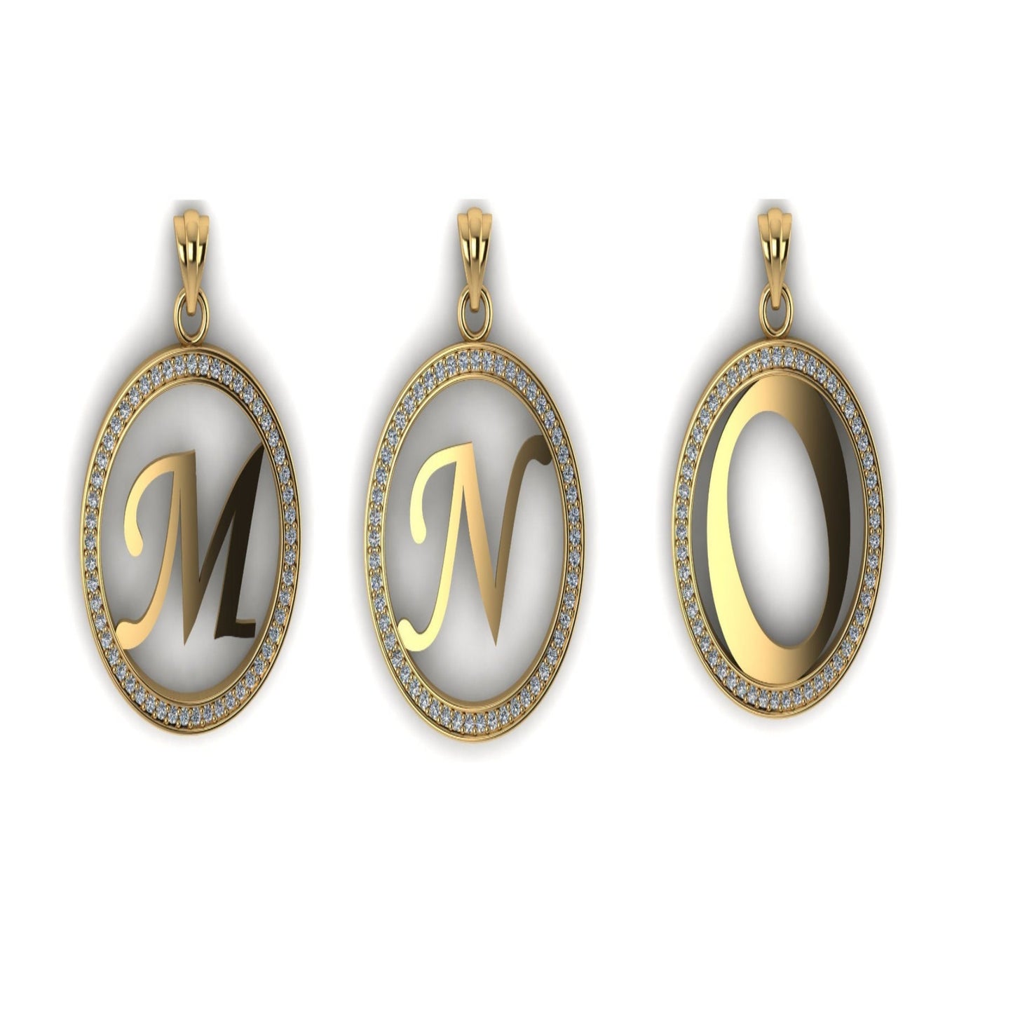 14k Solid Gold Diamond Round Frame Initial Necklace / Choose your Initial /Letter Necklace /Personalized Letter Necklace/Gold Initial Letter - JewelsnGlitters