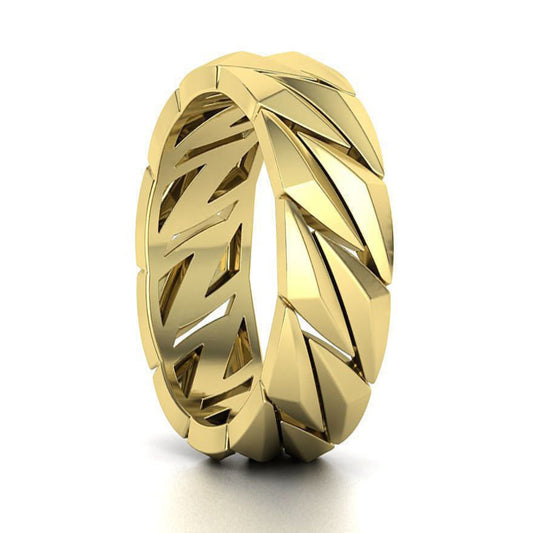 14K Solid Gold Facet Cuban Chain Ring Miami Band 10mm Width