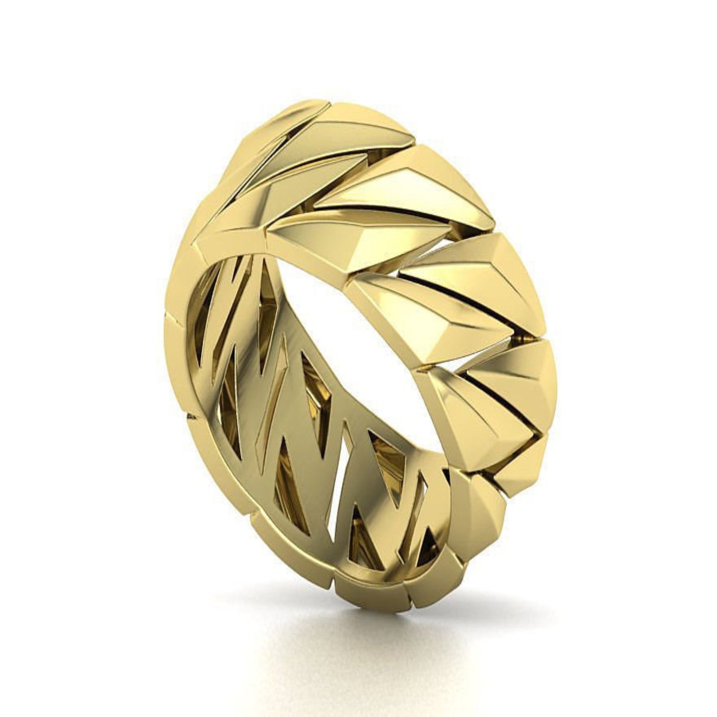 14K Solid Gold Facet Cuban Chain Ring Miami Band 10mm Width