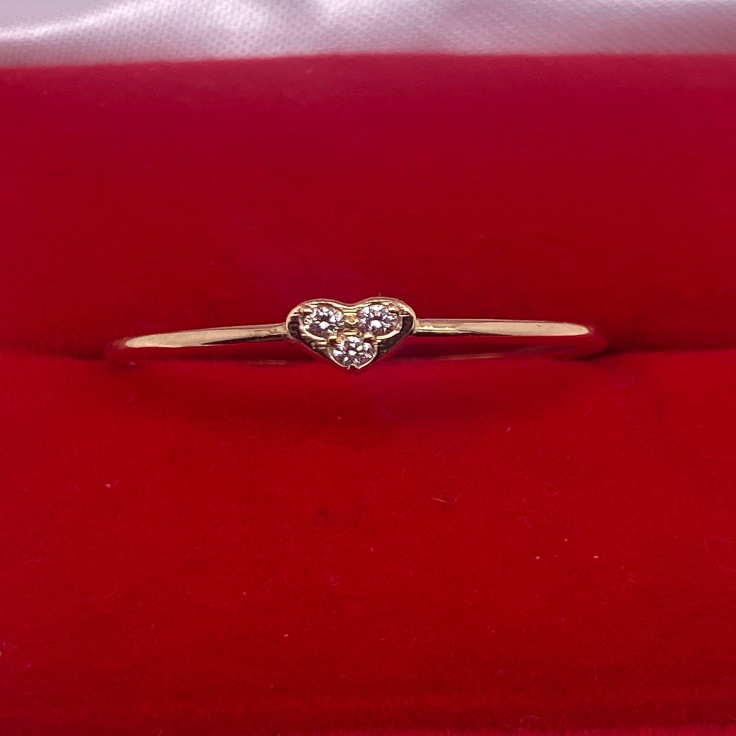 14K Solid Gold 3 Diamond Heart Shape Band / Diamond Heart Ring for Women / Dainty Engagement Ring