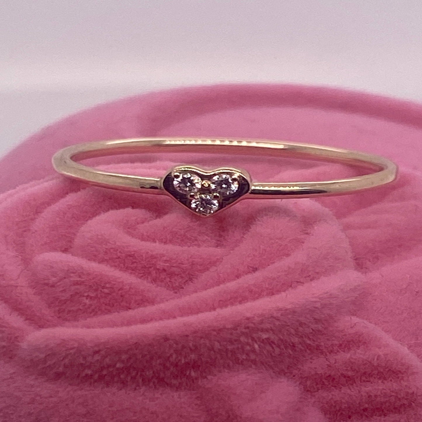 14K Solid Gold 3 Diamond Heart Shape Band / Diamond Heart Ring for Women / Dainty Engagement Ring