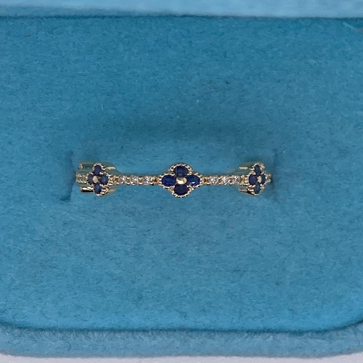 14K Half Eternity Blue Sapphire and Diamond Ring / Sapphire Stackable Ring / Sapphire & Diamond Stacking Ring /Birthstone Ring /Gift for Her