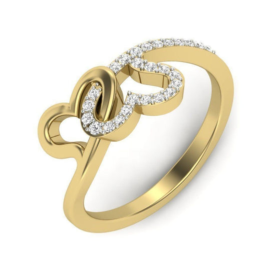 14K Solid Gold 2 Heart Diamond Wedding Ring for Her / Diamond Love Heart Ring / Diamond Ring for Her /Unique Design Love Ring / Gift for Her