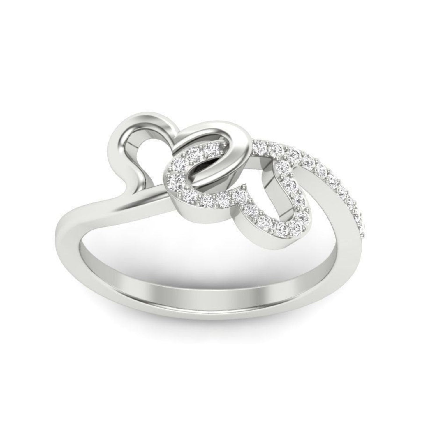 14K Solid Gold 2 Heart Diamond Wedding Ring for Her / Diamond Love Heart Ring / Diamond Ring for Her /Unique Design Love Ring / Gift for Her