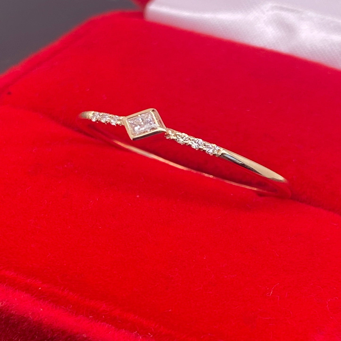 14K Solid Gold Princess Cut Diamond Engagement Ring / Simple Engagement Ring / Thin Dainty Conflict Free Diamond Ring / Stacking Gold Ring