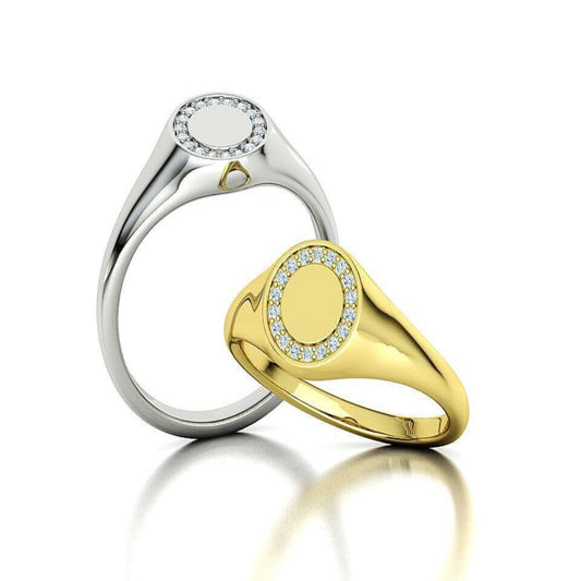 14k Solid Gold Diamond Signet Ring for Her / Diamond Gold Statement Ring / Gift for Her / 0.10Ct Diamond Weight / Valentine's Day Gift