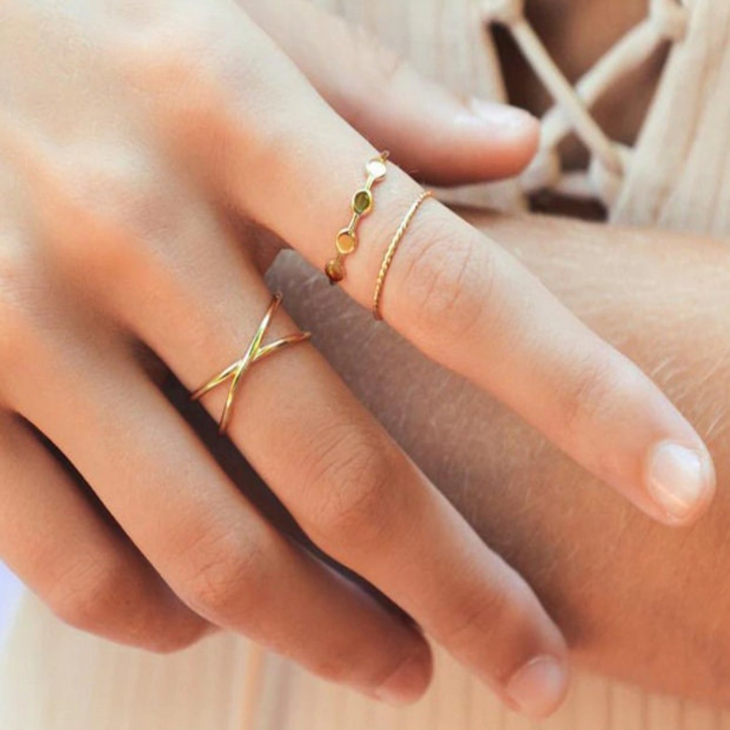 14k Solid Yellow Gold Criss Cross Adjustable Statement Ring / Cross Design Open End Statement Ring for Her / Gold Ring Gift for Her - JewelsnGlitters