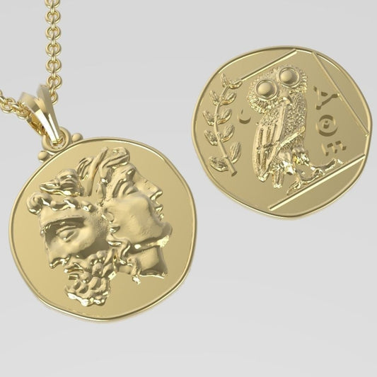 Gold Double Sided Greek Pendant