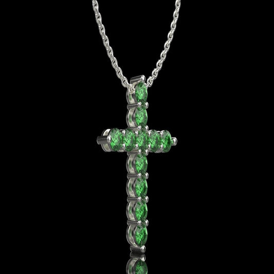 Silver Cross Necklace with Gem Stones