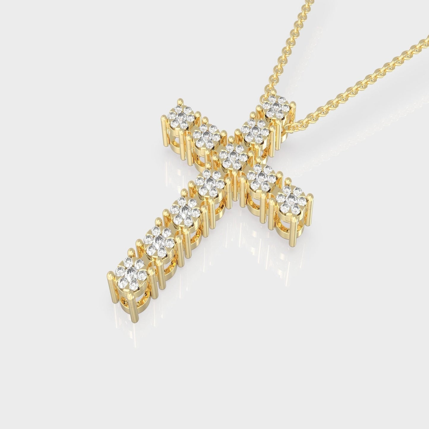 Gold Cross Necklace with Genuine Diamonds