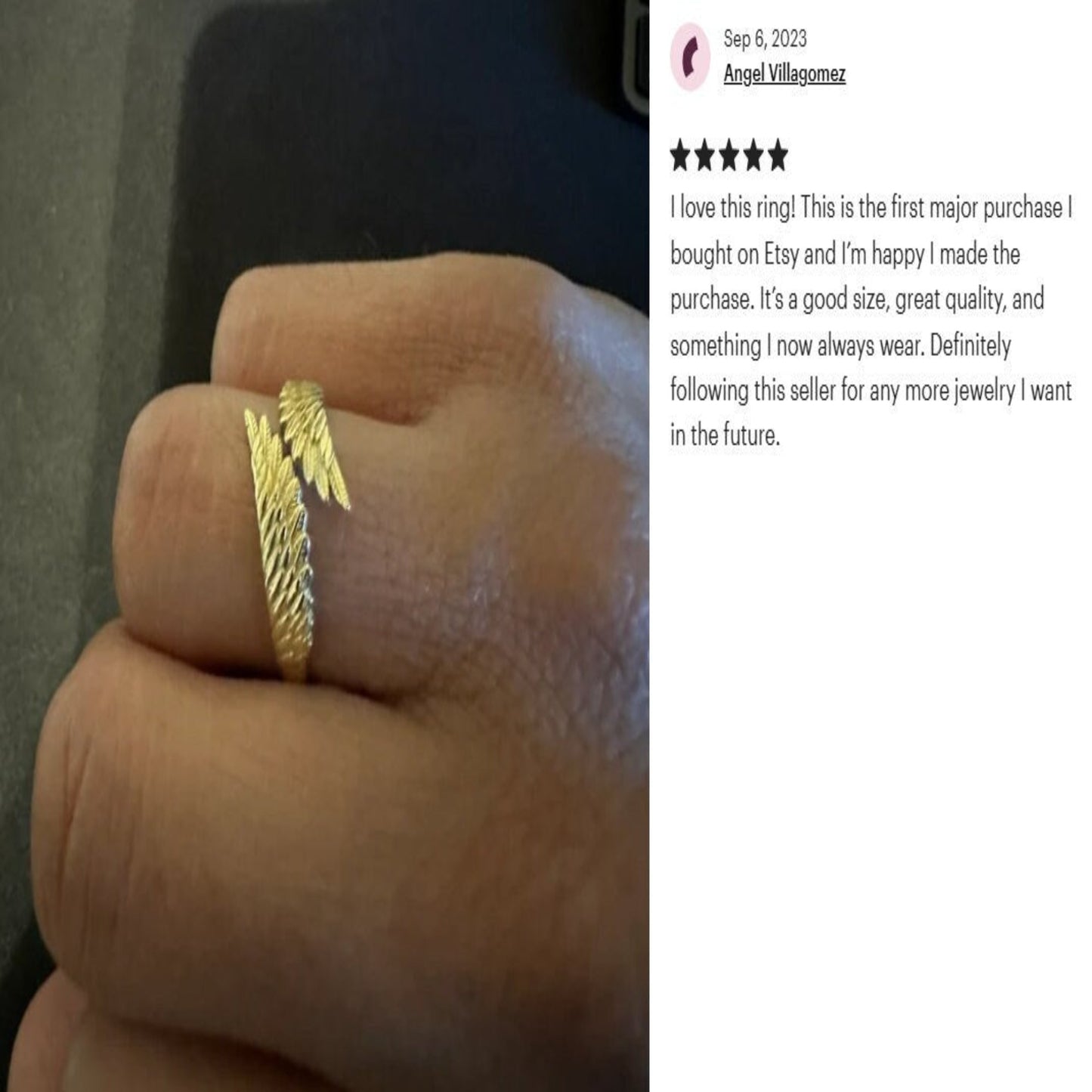 14k Solid Gold Angel Wing Statement Ring / Angel Wings Ring /Angel Wing Gold Ring /Angel Wing Gold Statement Ring/Gift for Her / Made in USA