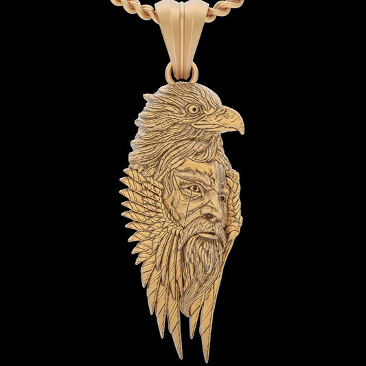 Unleash Power and Elegance with the 14K Solid Gold Eagle Man Necklace