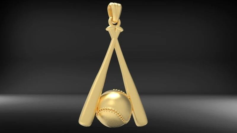 14k Solid Gold Baseball with Bat Pendant: The Perfect Unisex Baseball Necklace