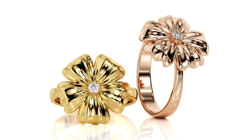 The Timeless Elegance of the 14K Solid Gold Flower Design Diamond Wedding Ring