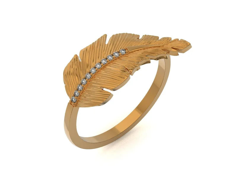 Discover Elegance with the 14K Solid Gold Leaf Diamond Ring