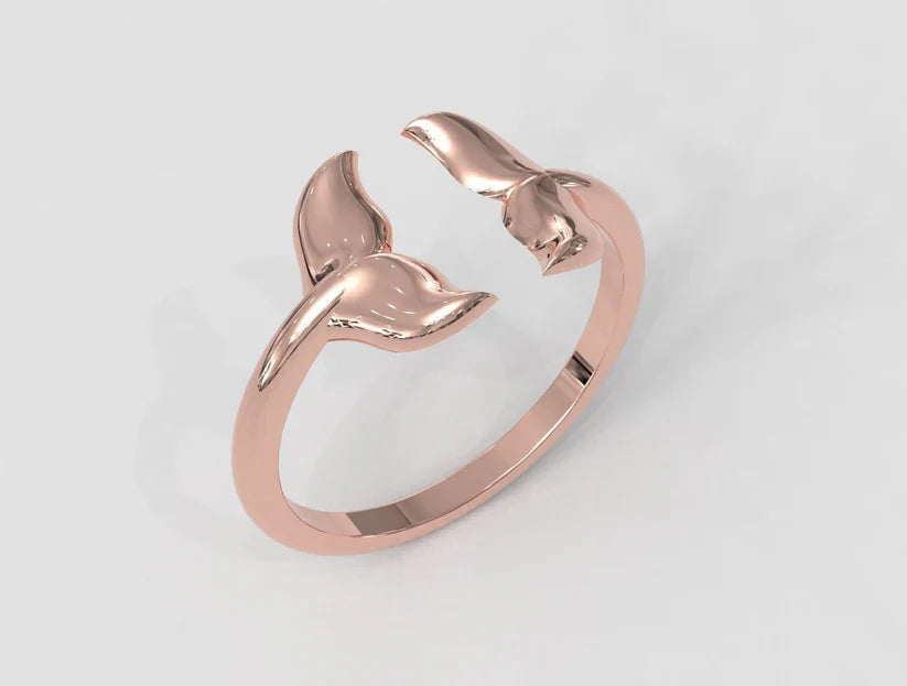 14K Solid Gold Dolphin Tail Ring – Ocean-Inspired Luxury Jewelry