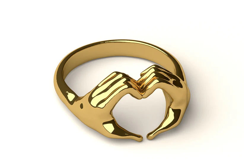 Hand Shape Rings 14K Solid Gold Heart Shape Hand Ring - Perfect Gift for Her ...