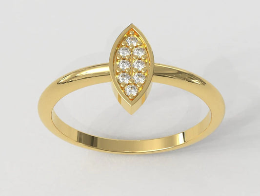 Discover the Sparkle: 14K Solid Gold Marquee Top Shape Dainty Diamond Ring for Her