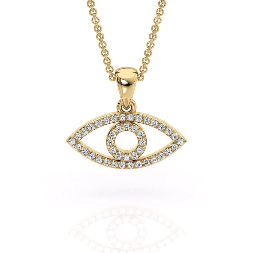 Embrace Elegance with Our 14K Solid Gold Evil Eye Design Necklace Featuring Real Diamonds