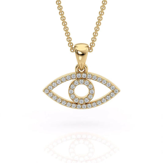 Embrace Elegance with Our 14K Solid Gold Evil Eye Design Necklace Featuring Real Diamonds