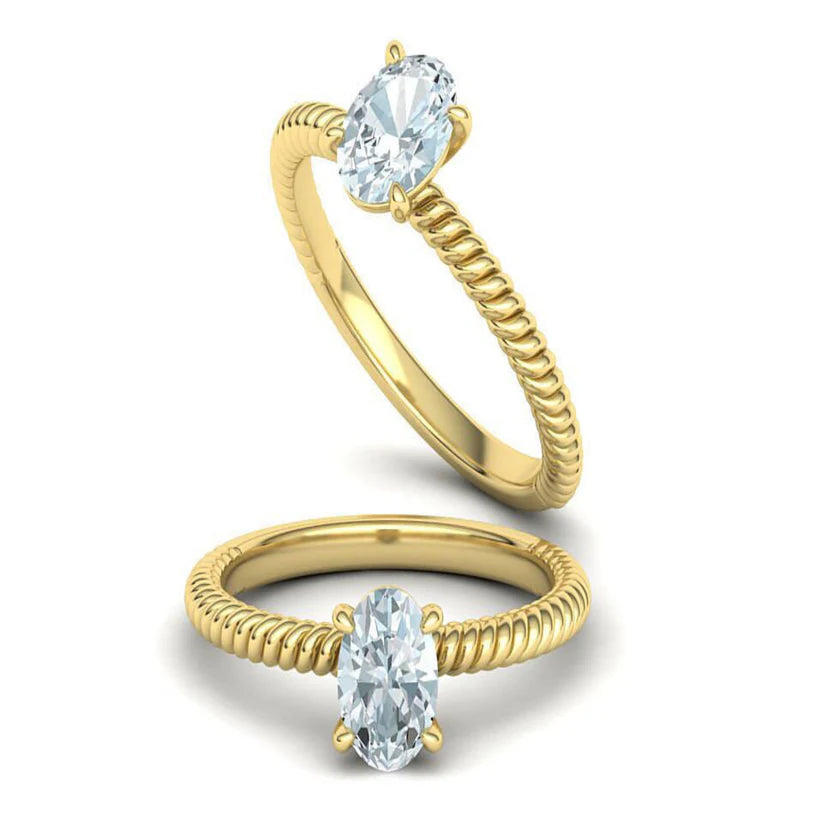 14K Solid Gold Rope 1.00 Carat Oval Moissanite Solitaire Ring: The Perfect Symbol of Love