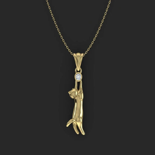 14k Solid Gold Diamond Cat Pendant – A Perfect Blend of Elegance and Charm