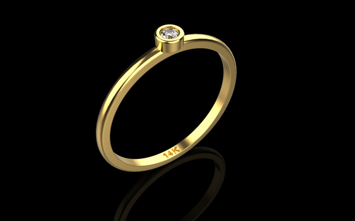 14K Solid Gold Bezel Set Dainty Diamond Ring 0.04 Carat Bezel Set Diamond Ring / Dainty Solitaire Ring / Gift for Her